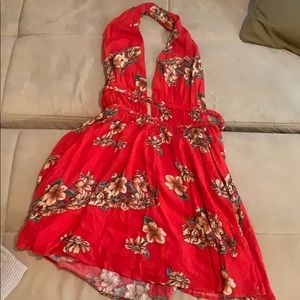 Red floral short dress